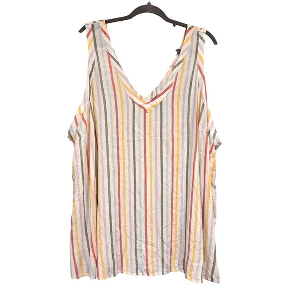 Torrid Challis Pleated Detail Rainbow Striped Sleeveless V-Neck Tank Top 4 - Picture 1 of 7